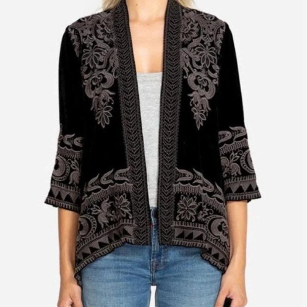 Johnny Was Hirsch heavily embroidered velvet jacket NWT